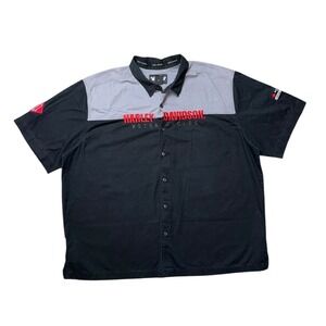 Harley Davidson H-D Shop Shirt Mens M Black/Gray/Orange Metal Button Patches 3XL